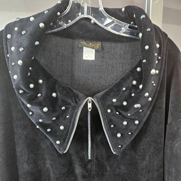 Barton G. Tunic Top Mini Dress Black Velour 2X Metal Studded Collar Half-Zip USA - Picture 4 of 9